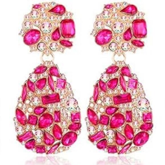 Magenta Jeweled Drop Earrings - Picture 1 of 1